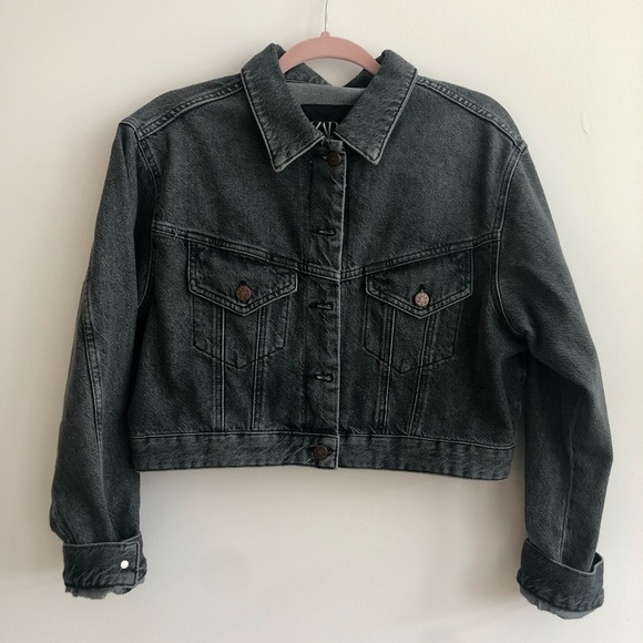 Gray Cropped Oversized Jean Jacket - Picture 3 of 5